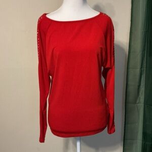 Michael Kors Red Blouse with Studded Sleeves